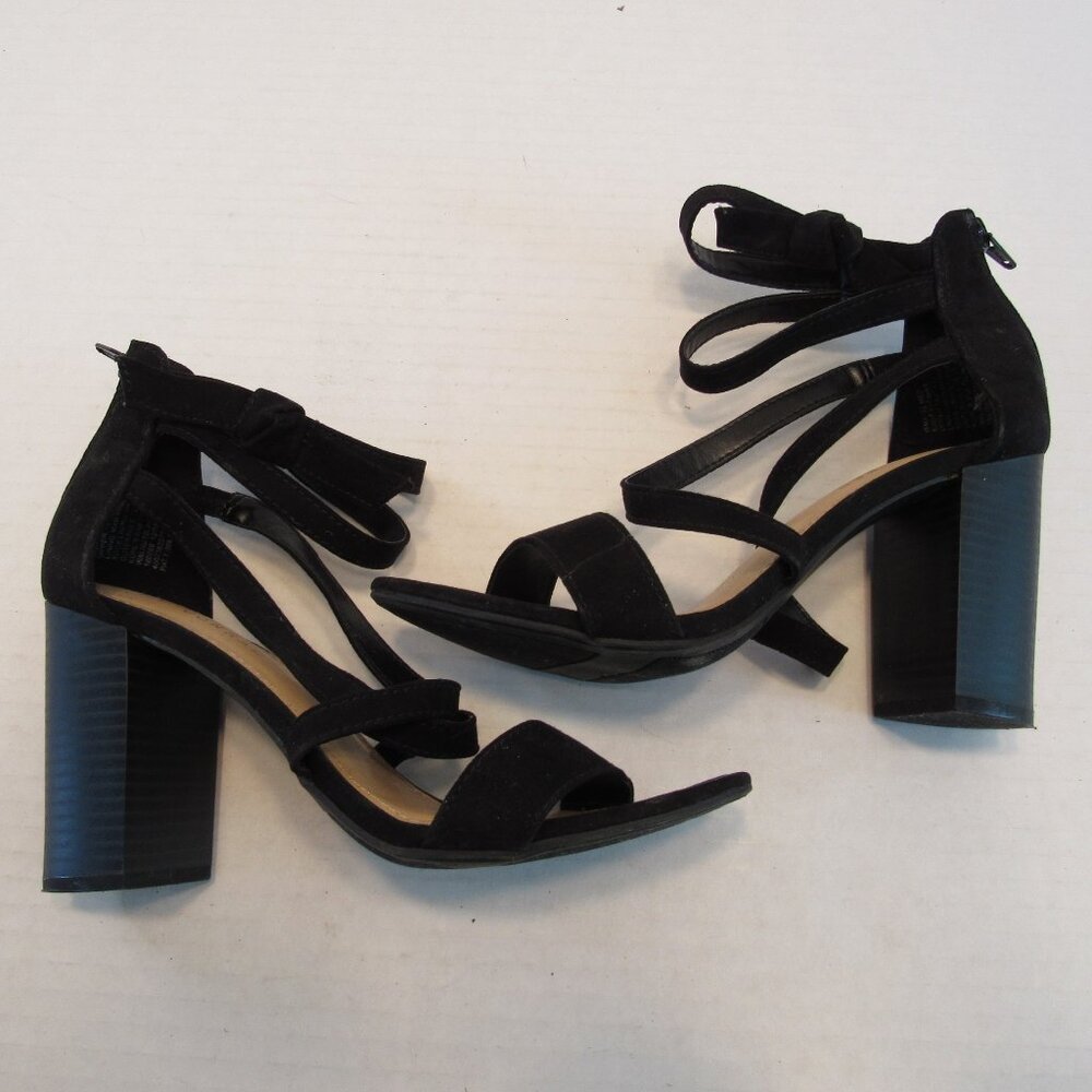 Lauren Conrad Walnut Strappy Back Zip Open Toe Block Heel Sandals Black Size 6.5 - Picture 4 of 10